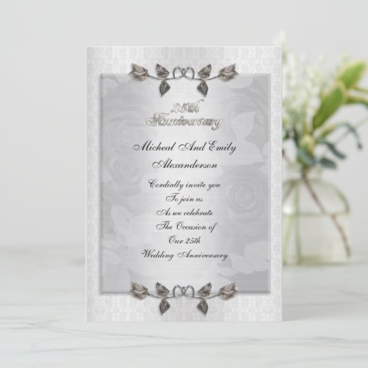 25-jarig jubileum Silver rozen Kaart (Staand voorkant)