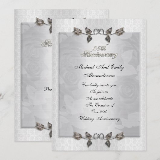 25-jarig jubileum Silver rozen Kaart (Voorkant / Achterkant)