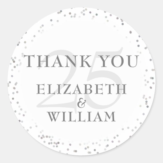 25-jarig jubileum Silver Stardust Bedankt Ronde Sticker (Voorkant)