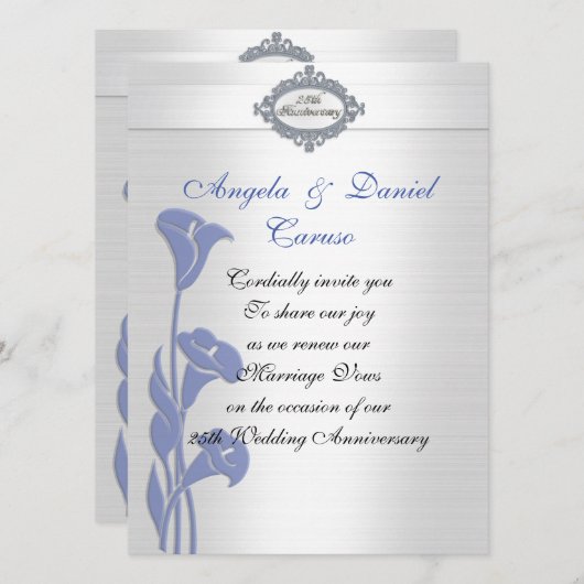 25-jarig jubileum Uitnodiging blauwe calla lelies (Voorkant / Achterkant)