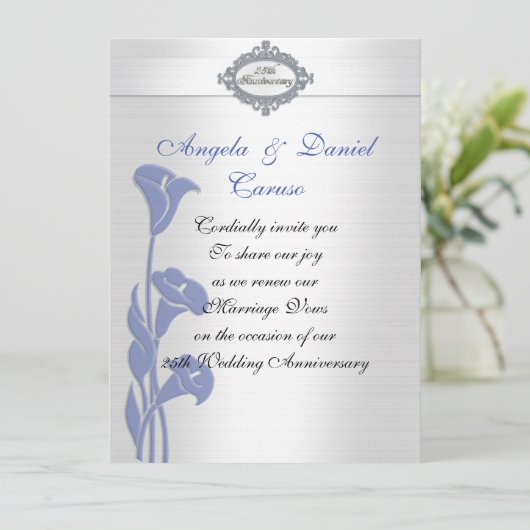 25-jarig jubileum Uitnodiging blauwe calla lelies (Staand voorkant)