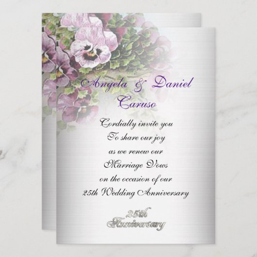 25-jarig jubileum Uitnodiging soft pansies (Voorkant / Achterkant)