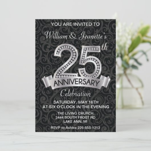 25-jarig jubileum uitnodiging Zilveren Diamant (Staand voorkant)