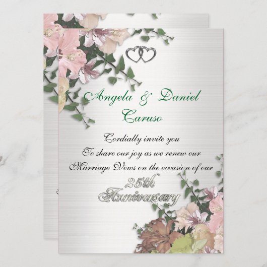 25-jarig jubileum Waterverf Bloemen Kaart (Voorkant / Achterkant)