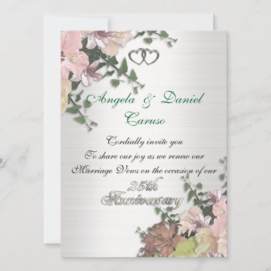 25-jarig jubileum Waterverf Bloemen Kaart (Voorkant)