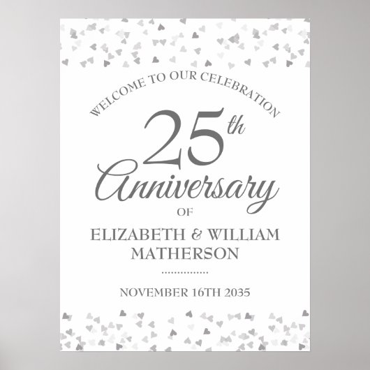 25-jarig jubileum Zilveren Love Hearts Welkom Bord Poster (Voorkant)