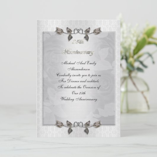 25-jarig jubileum Zilveren rozen Formeel Kaart (Staand voorkant)