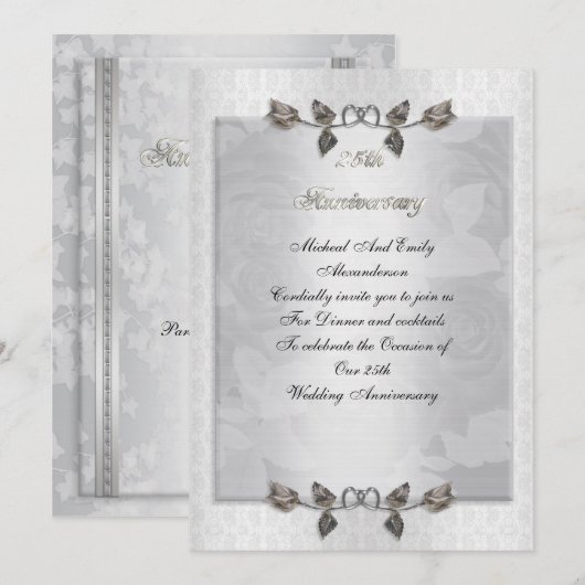 25-jarig jubileum Zilveren rozen Formeel Kaart (Voorkant / Achterkant)