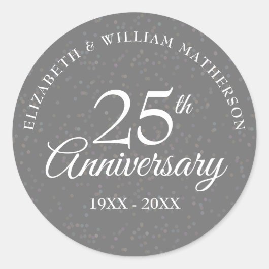 25-jarig jubileum Zilveren Stardust Ronde Sticker (Voorkant)