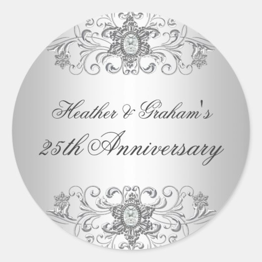 25-jarig jubileum Zilveren Witte Diamanten Sticker (Voorkant)