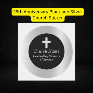 25-jarig jubileum Zwart en Zilver Kerkherinnering  Ronde Sticker