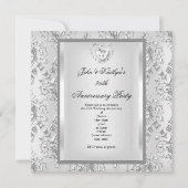 25-jarig jubileumfeest Damast Zilver Wit 2 Kaart (Voorkant)