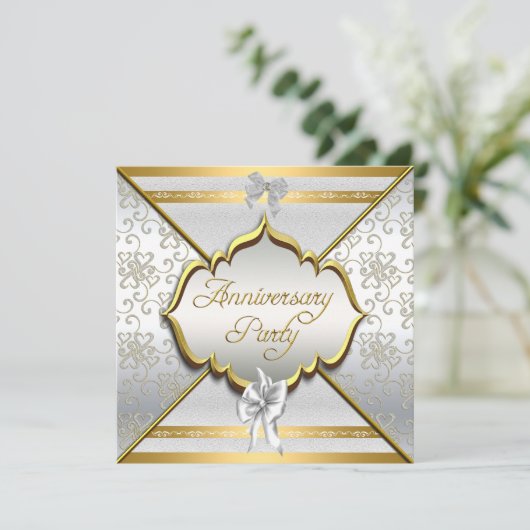 25-jarig jubileumfeest Elegant Wit Zilver Goud Kaart (Staand voorkant)
