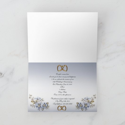 25-jarig jubileumfeest elegante blauwe bloem kaart (Binnen)