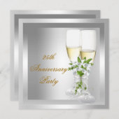 25-jarig jubileumfeest Goud Zilver Bloemig Kaart (Voorkant / Achterkant)