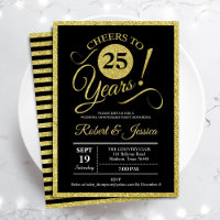 25-jarig jubileumfeest - Gouden zwarte uitnodiging