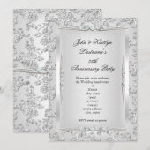 25-jarig jubileumfeest Roze Damast Zilver Wit Kaart (Voorkant / Achterkant)