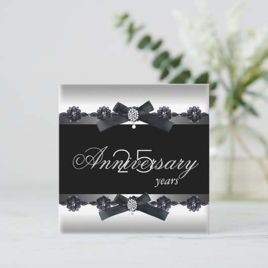 25-jarig jubileumfeest Zilver Zwart Wit Diamant Kaart (Staand voorkant)