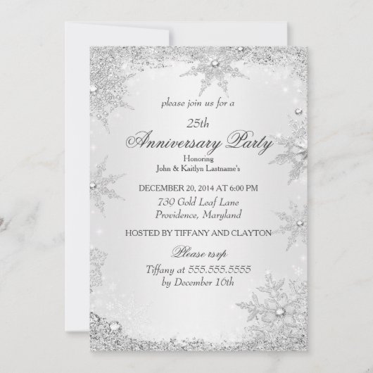 25-jarig jubileumfeest Zilveren Winter Wonderland Kaart (Voorkant)