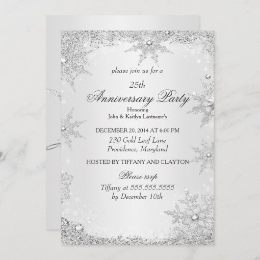 25-jarig jubileumfeest Zilveren Winter Wonderland Kaart (Voorkant / Achterkant)