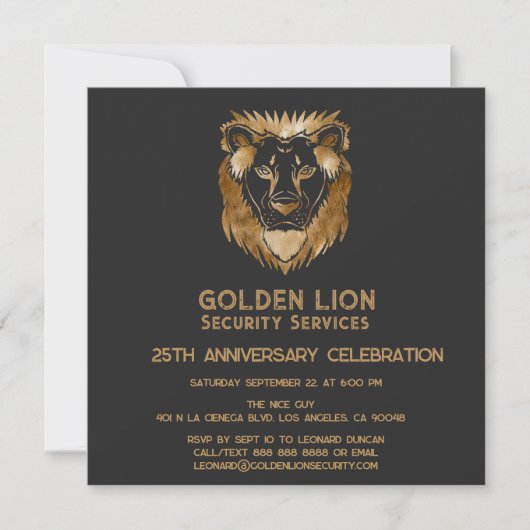 25 Jubileum Luxe Black Gold Lion Business Logo Kaart (Voorkant)