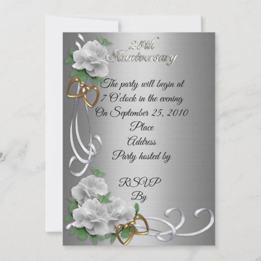 25 Jubileum uitnodiging elegante witte rozen (Achterkant)