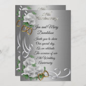 25 Jubileum uitnodiging elegante witte rozen (Voorkant / Achterkant)