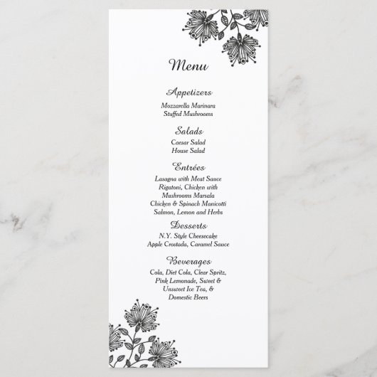 25 Kaarten in het menu White en Black Floral (Voorkant)