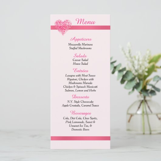 25 Kaarten van het roze Confetti hartlentmenu (Staand voorkant)