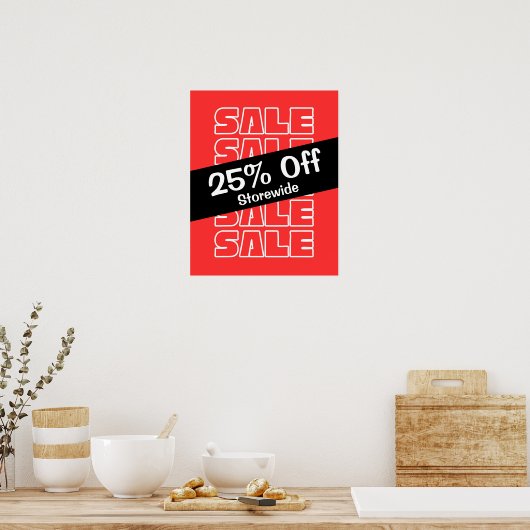 25% korting op verkoopteken, winkelbrede korting r poster (Keuken)