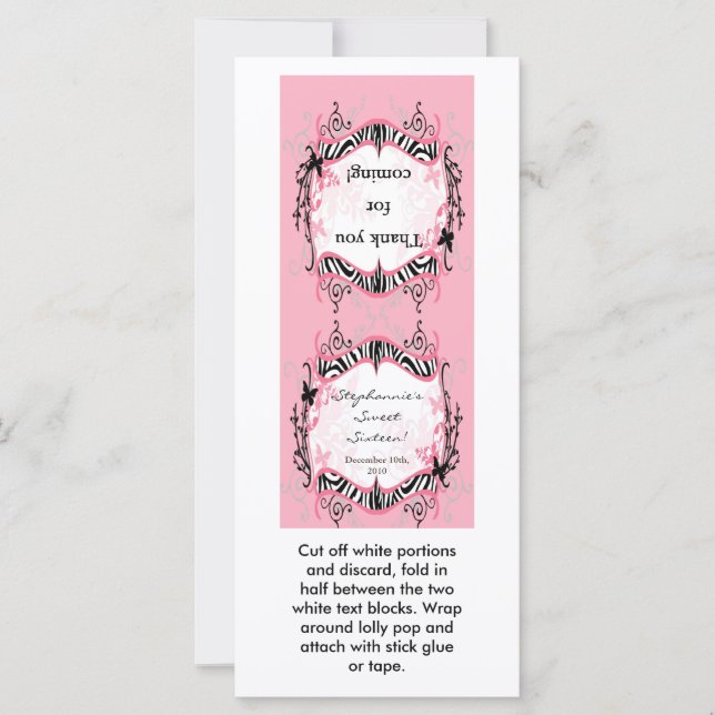 25 Lollipop Topper Girly Butterfly Zebra Print (Voorkant)