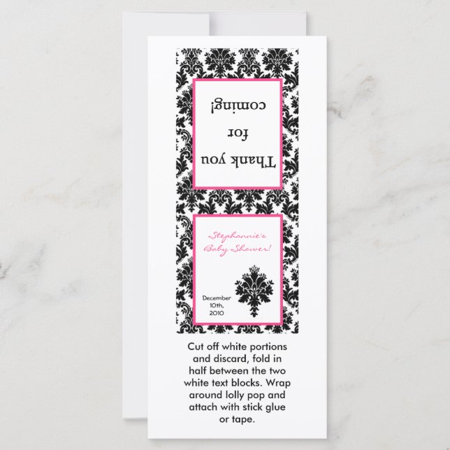 25 Lollipop Topper Hot Pink Black Damask (Voorkant)