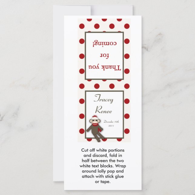 25 Lollipop Topper Red Sock Monkey (Voorkant)