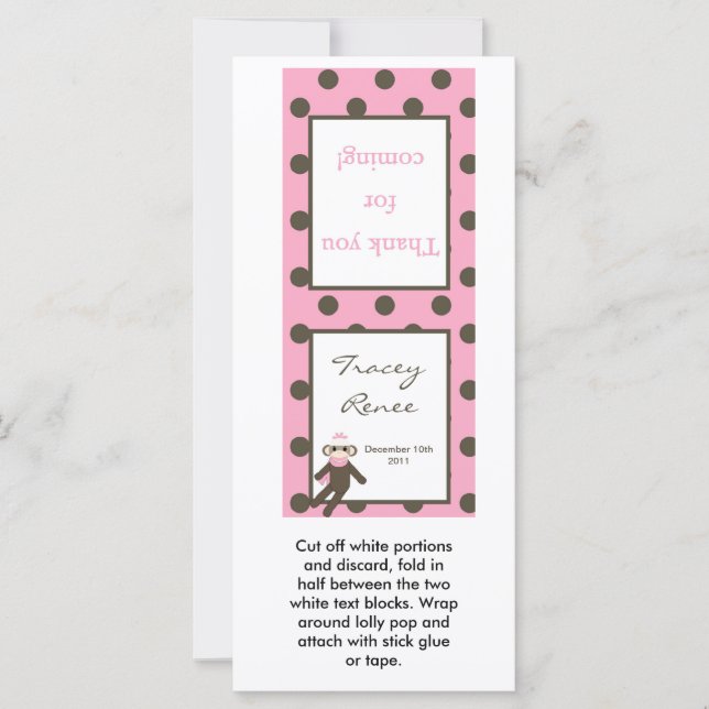 25 Lollipop Topper Roze Sock Aap (Voorkant)