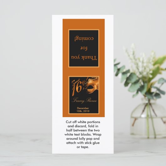 25 Lollipop Topper Sweet 16 Sinaasappel Zwart (Staand voorkant)