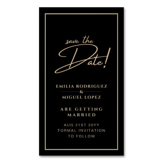 25 Magnetische zwarte goudbewaardatums voor Fridge Magnetisch Visitekaartje (Voorkant Verticaal)