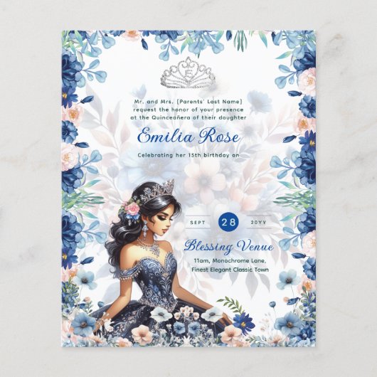 25 marineblauwe Quinceanera-jurk bloemrozen Flyer (Voorkant)