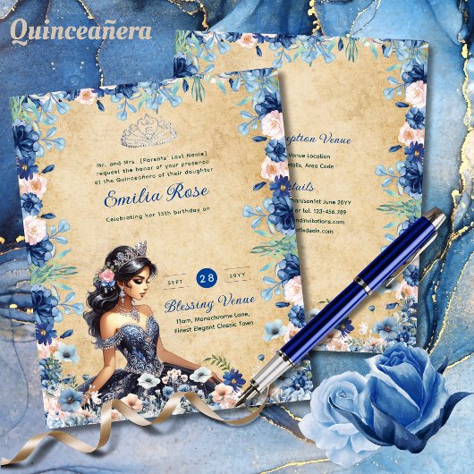 25 marineblauwe Quinceanera-jurk bloemrozen Flyer