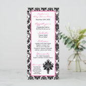 25-menkkaarten Hot-roze zwarte Damask Menu (Staand voorkant)
