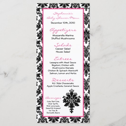 25-menkkaarten Hot-roze zwarte Damask Menu (Voorkant)