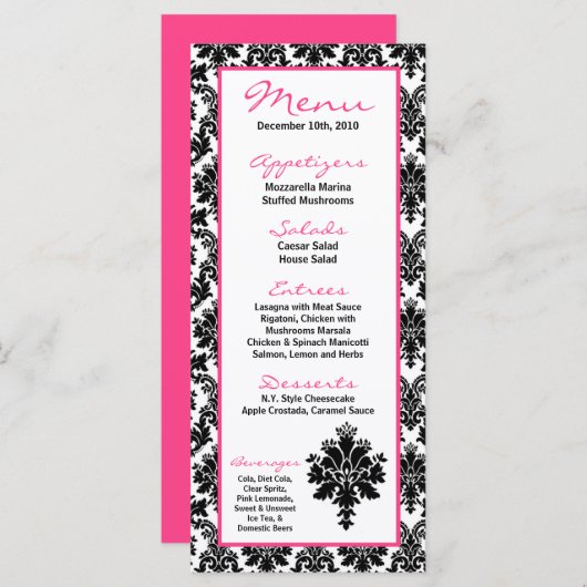 25-menkkaarten zwart, hot-roze Damaslaag afdrukken Menu (Voorkant / Achterkant)
