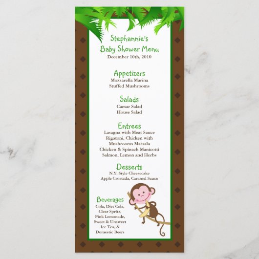 25 Menu Cards Monkey Swing Oerwoud Safari Zoo Anim (Voorkant)