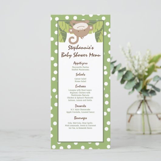 25 Menu Cards Safari Oerwoud Monkey Green (Staand voorkant)