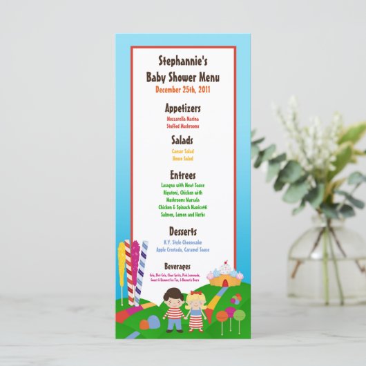 25 Menu Cards Snoep Land Ice Cream Sucker Lollipop (Staand voorkant)