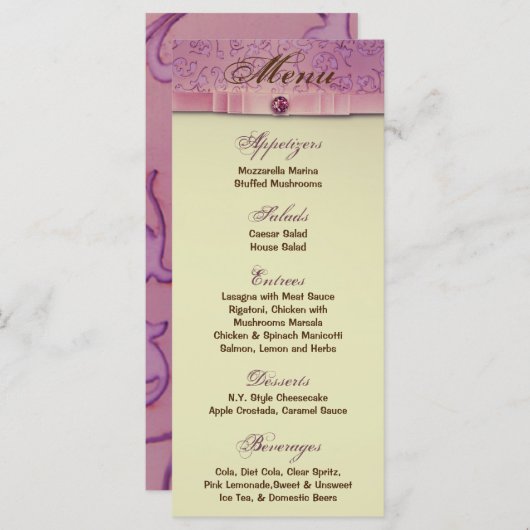 25 Menu Kaarten Amethist Jewel Embossed Paper Flor (Voorkant / Achterkant)