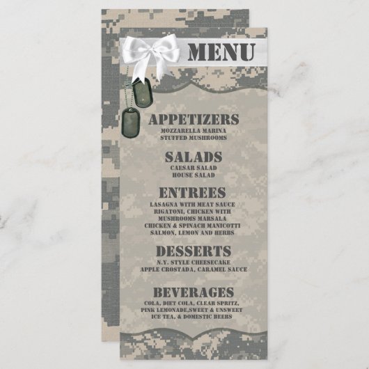 25 Menu Kaarten ARMY ACU Uniform Camo Camouflage D (Voorkant / Achterkant)