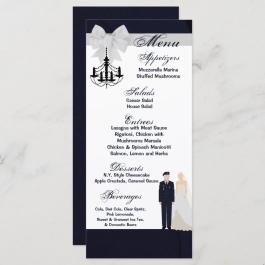 25 Menu Kaarten ARMY Uniform Groom Bruid Jurk Blue (Voorkant / Achterkant)