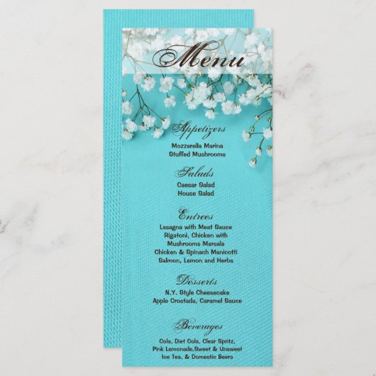 25 Menu Kaarten Babys Breath Spring Bloem Bruiloft (Voorkant / Achterkant)