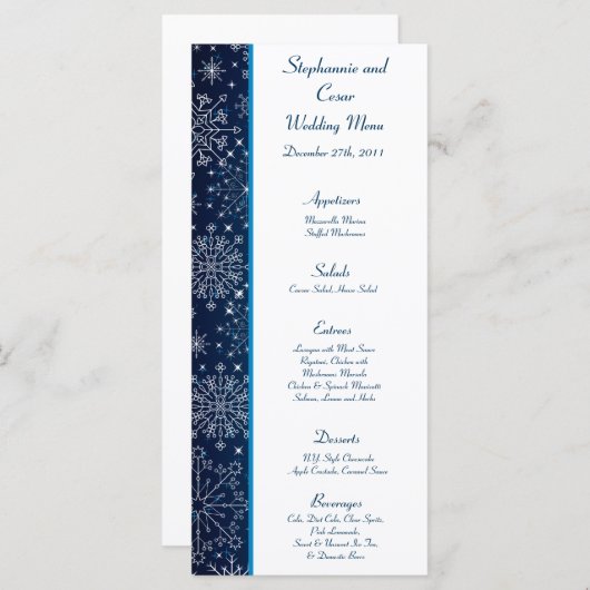 25 Menu Kaarten Blauwe Sterren en Sneeuwvlokken (Voorkant / Achterkant)