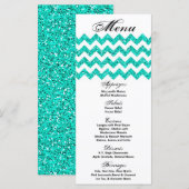25 Menu Kaarten Blauwgroen Glitter Chevron Zig Zag (Voorkant / Achterkant)